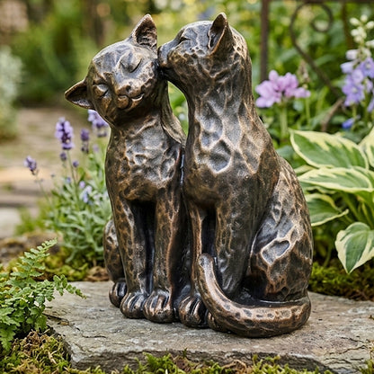 Woodside Two Preening Cats Garden Ornament | Bronze Effect Outdoor Décor