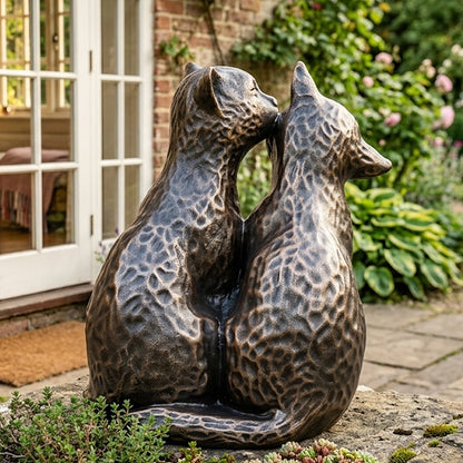 Woodside Two Preening Cats Garden Ornament | Bronze Effect Outdoor Décor