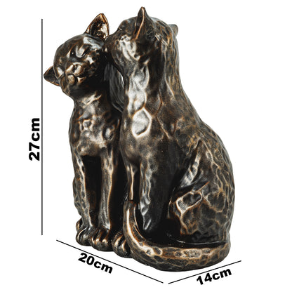 Woodside Two Preening Cats Garden Ornament | Bronze Effect Outdoor Décor