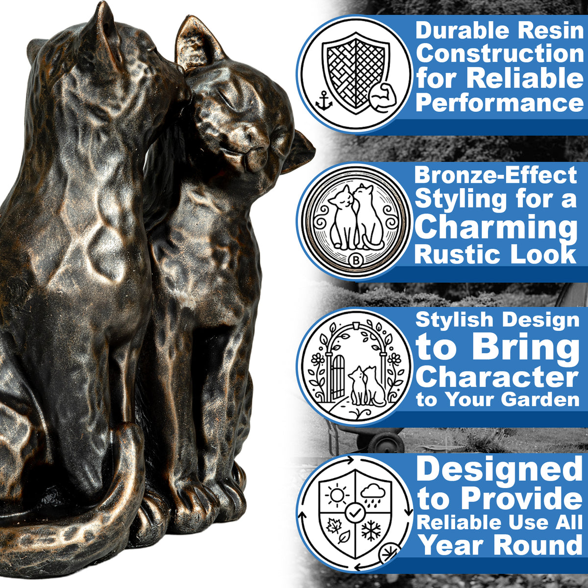 Woodside Two Preening Cats Garden Ornament | Bronze Effect Outdoor Décor