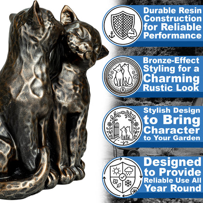 Woodside Two Preening Cats Garden Ornament | Bronze Effect Outdoor Décor