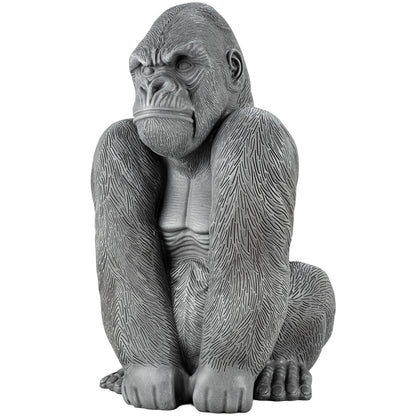Woodside Large Sitting Silverback Gorilla Garden Ornament | Resin Outdoor Décor