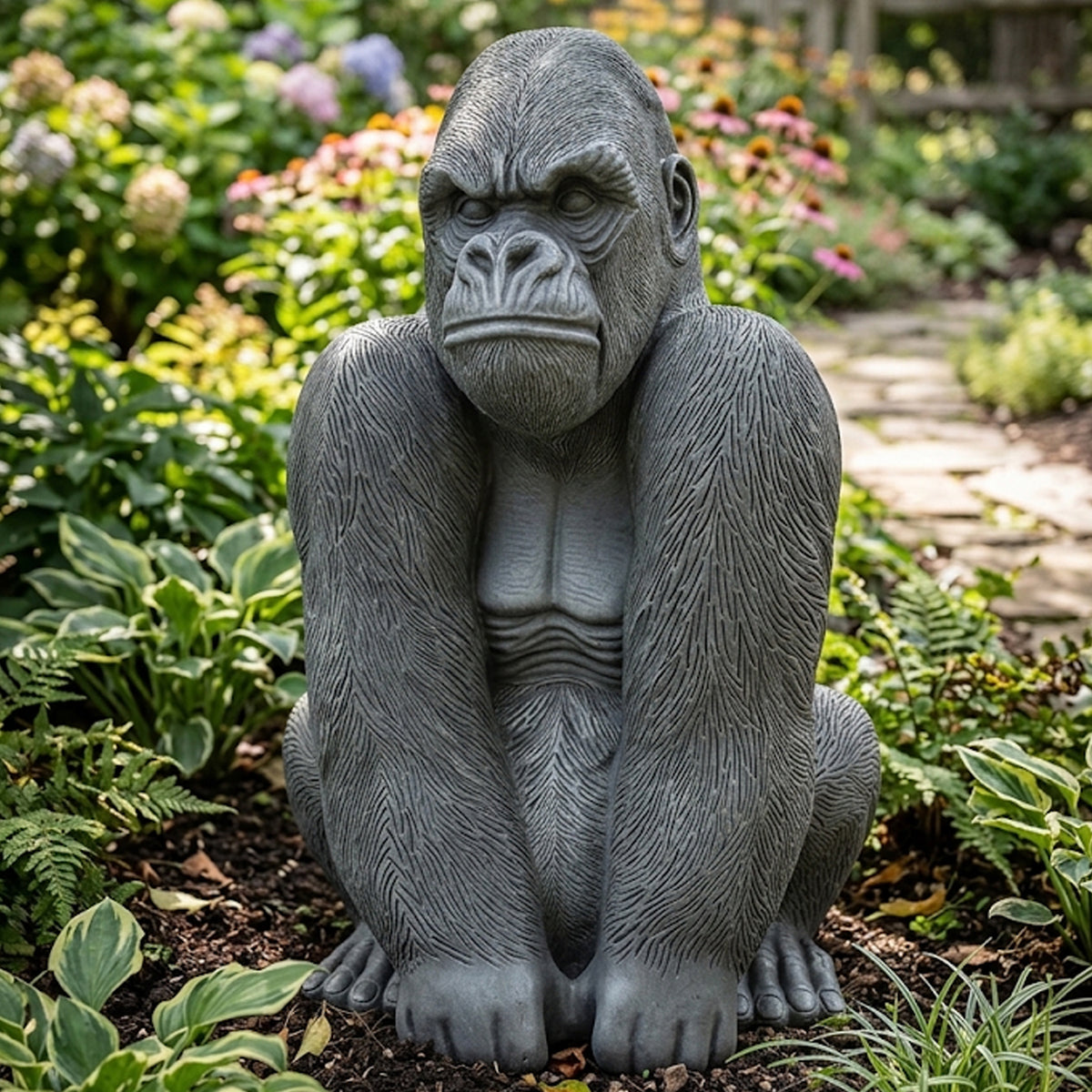 Woodside Large Sitting Silverback Gorilla Garden Ornament | Resin Outdoor Décor