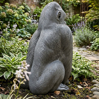 Woodside Large Sitting Silverback Gorilla Garden Ornament | Resin Outdoor Décor
