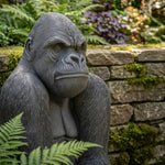 Woodside Large Sitting Silverback Gorilla Garden Ornament | Resin Outdoor Décor