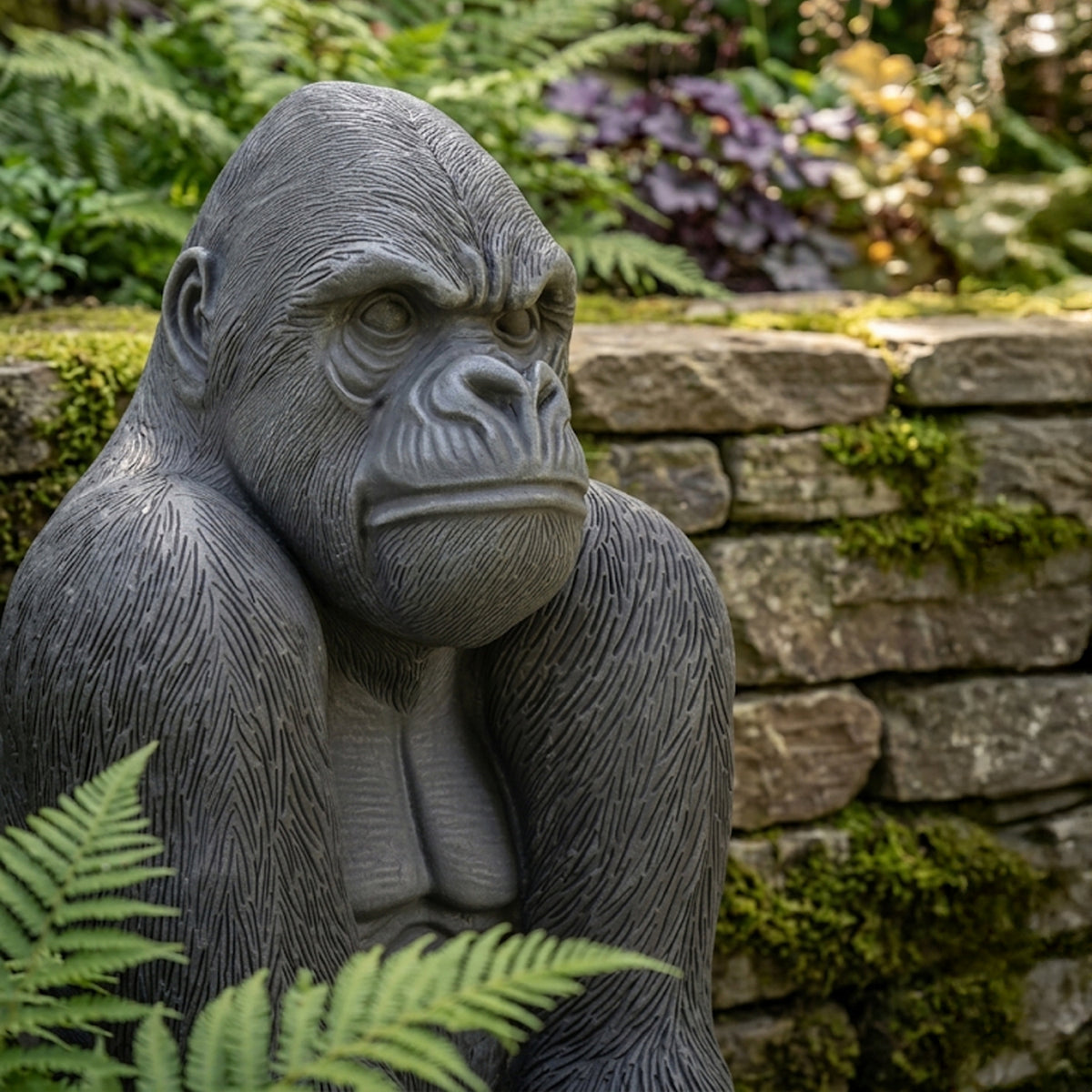 Woodside Large Sitting Silverback Gorilla Garden Ornament | Resin Outdoor Décor