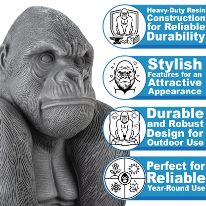 Woodside Large Sitting Silverback Gorilla Garden Ornament | Resin Outdoor Décor