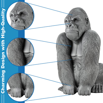 Woodside Large Sitting Silverback Gorilla Garden Ornament | Resin Outdoor Décor