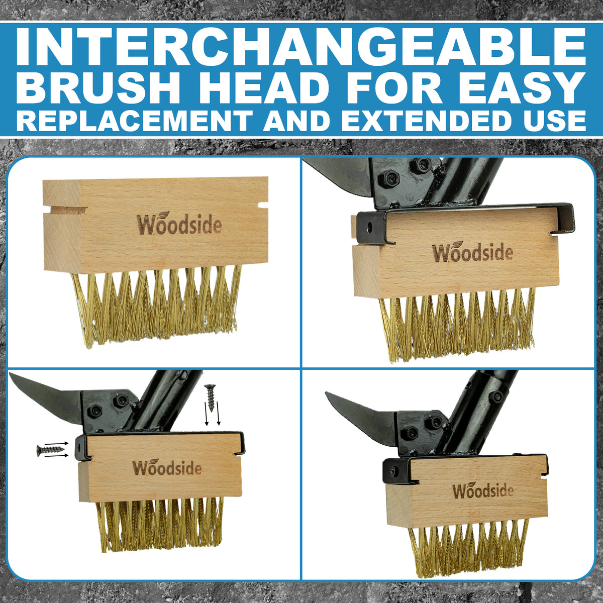 Woodside Long Handle Garden Weed Brush with Scraper | Brass Wire Bristles