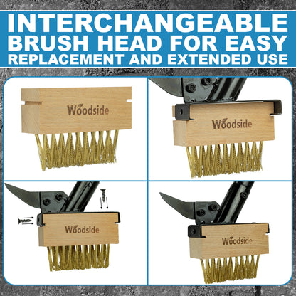 Woodside Long Handle Garden Weed Brush with Scraper | Brass Wire Bristles