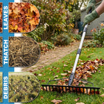 Woodside Large Head Garden Rake | 17 Prong Heavy Duty Metal Adjustable Handle
