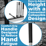 Woodside Large Head Garden Rake | 17 Prong Heavy Duty Metal Adjustable Handle