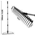 Woodside Large Head Garden Rake | 17 Prong Heavy Duty Metal Adjustable Handle