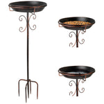 Woodside Vintage Garden Metal Bird Bath & Feeder | Ground Spikes