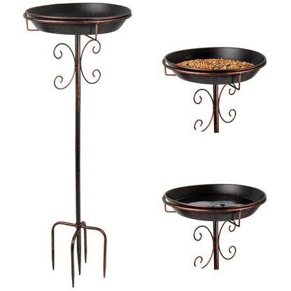 Woodside Vintage Garden Metal Bird Bath & Feeder | Ground Spikes