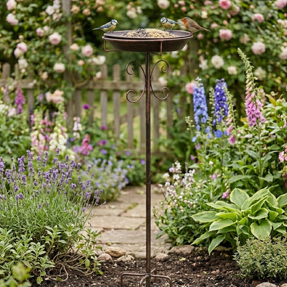 Woodside Vintage Garden Metal Bird Bath & Feeder | Ground Spikes