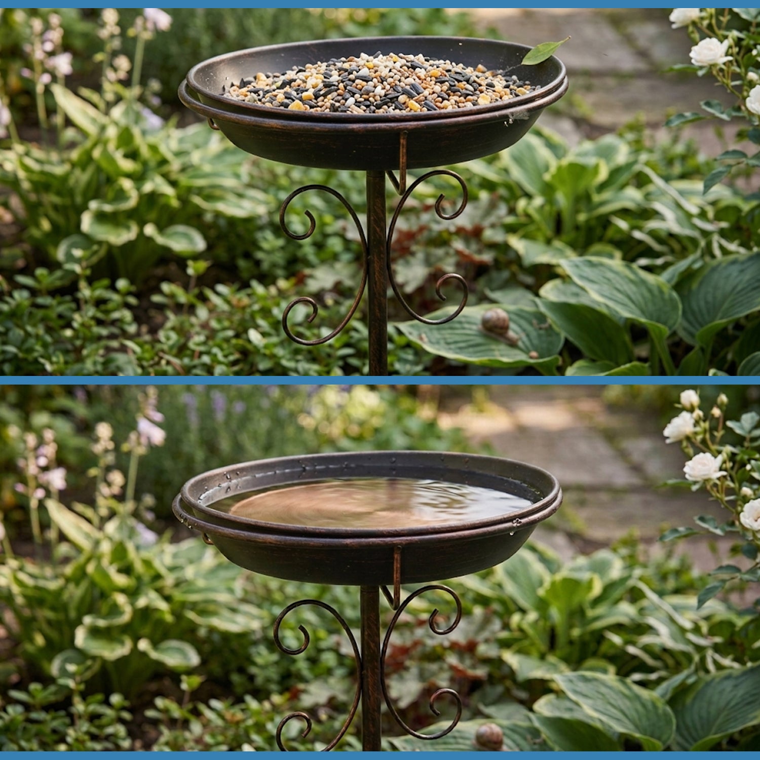 Woodside Vintage Garden Metal Bird Bath & Feeder | Ground Spikes