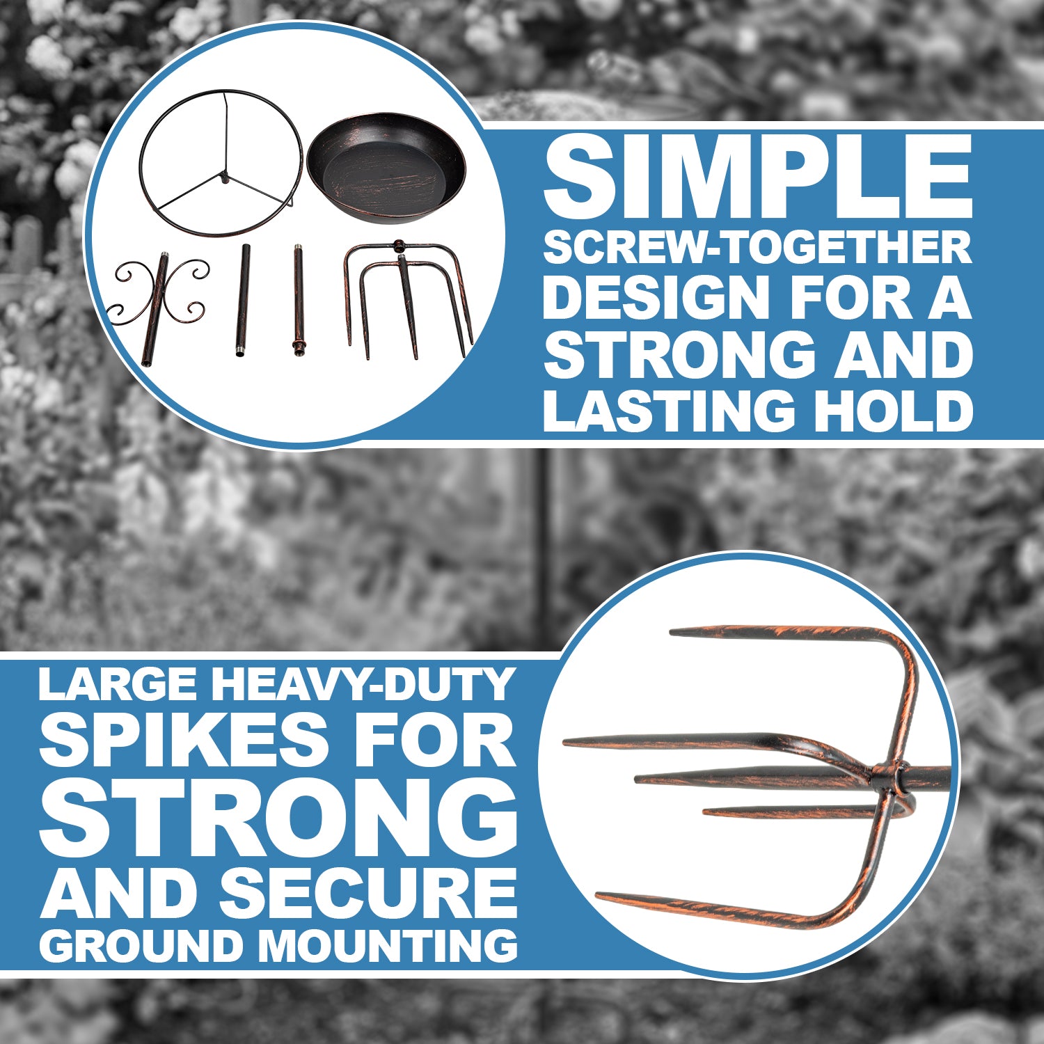 Woodside Vintage Garden Metal Bird Bath & Feeder | Ground Spikes