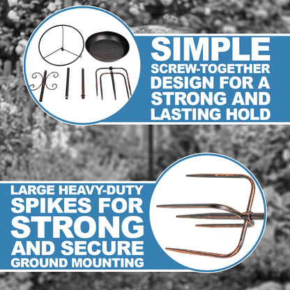 Woodside Vintage Garden Metal Bird Bath & Feeder | Ground Spikes