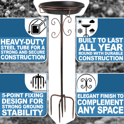 Woodside Vintage Garden Metal Bird Bath & Feeder | Ground Spikes