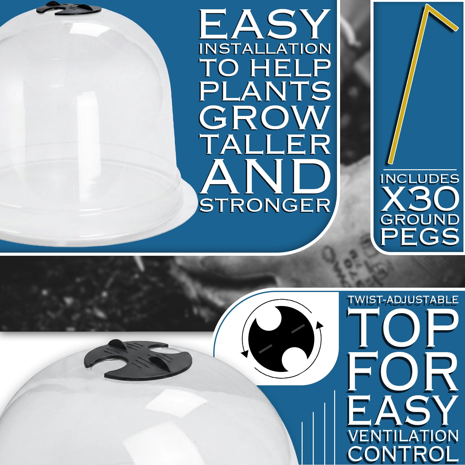 Woodside Garden Plant Bell Cloche 10 Pack | Plant Protection Covers with Adjustable Vent & Grounding Spikes