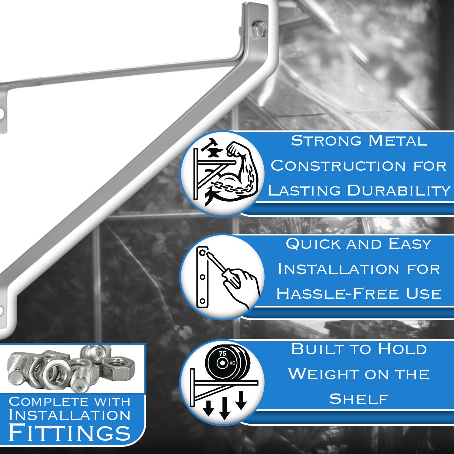 Woodside Aluminium Greenhouse Shelving Brackets 4 Pack | Heavy Duty Metal Shelf Supports