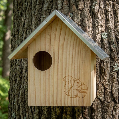 Woodside Wooden Squirrel Nest Box with Metal Roof | Large Garden Squirrel Habitat