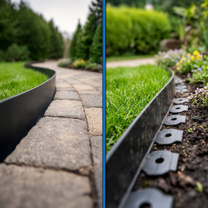 Woodside 20m Flexible Garden Lawn Border Edging | Charcoal Landscape Edging with Grounding Spikes