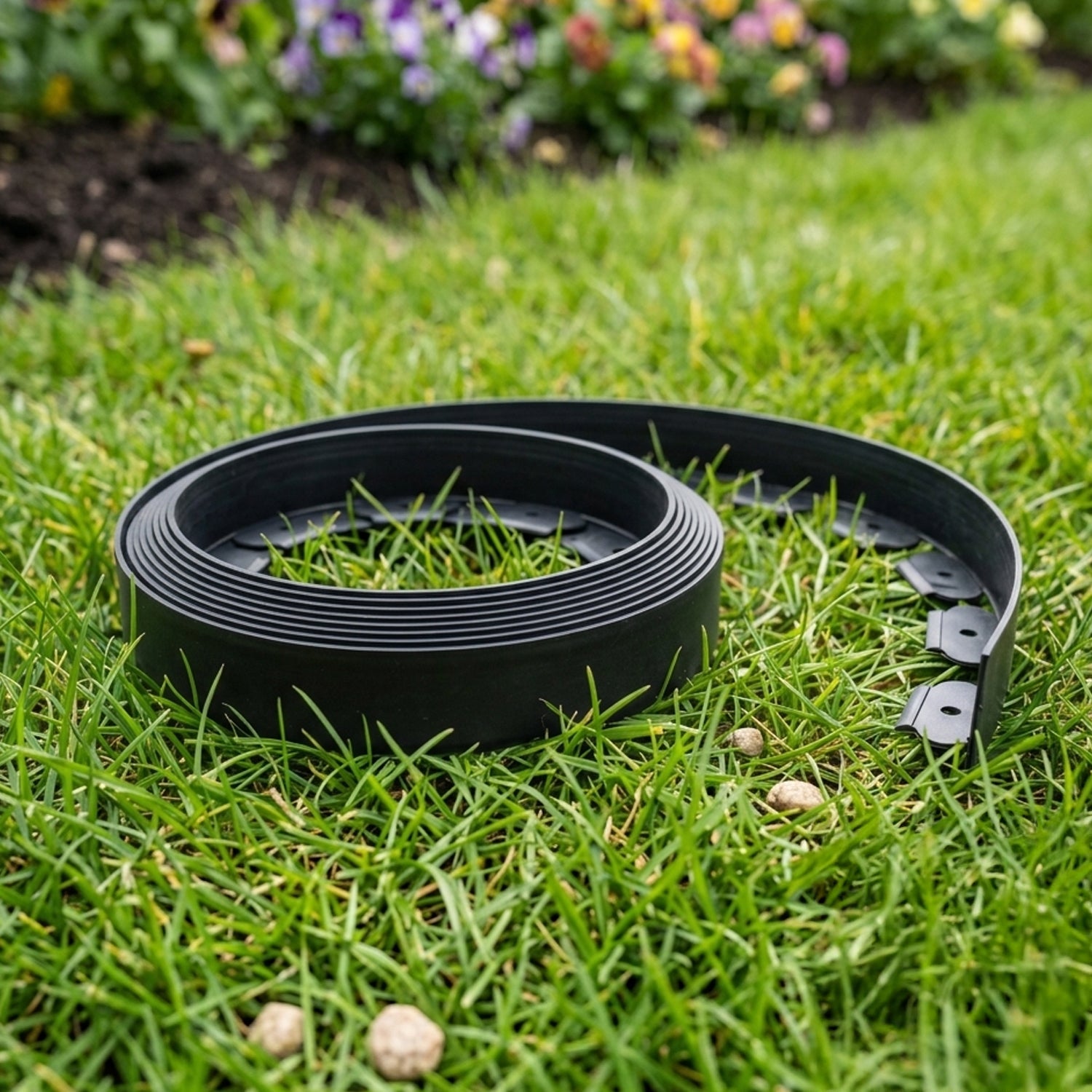 Woodside 20m Flexible Garden Lawn Border Edging | Charcoal Landscape Edging with Grounding Spikes