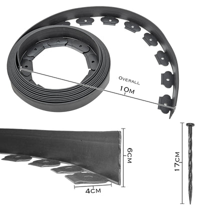 Woodside 10m Flexible Garden Lawn Border Edging | Charcoal Landscape Edging with Grounding Spikes