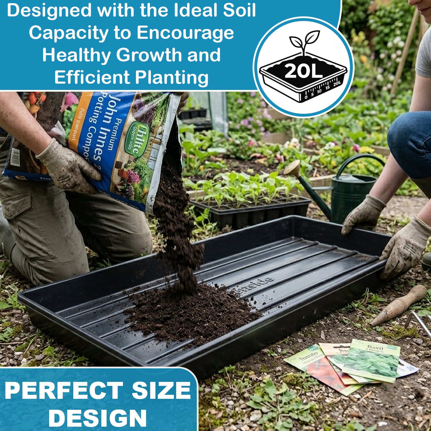 Woodside 6 Pack Large Growbag Trays | 100cm x 40cm Heavy Duty Plastic Plant Growing Trays for Garden Vegetables