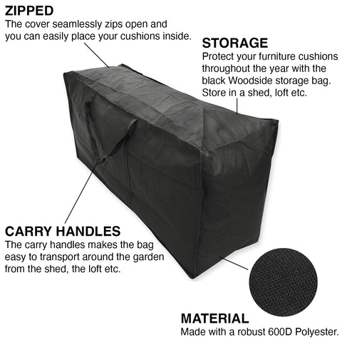 Woodside Garden Furniture Cushion Storage Bag Black Heavy Duty