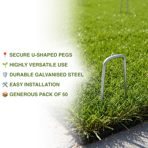 50 x Galvanised U-Pins Artificial Grass Garden Turf Fixing Pegs Weed Fabric