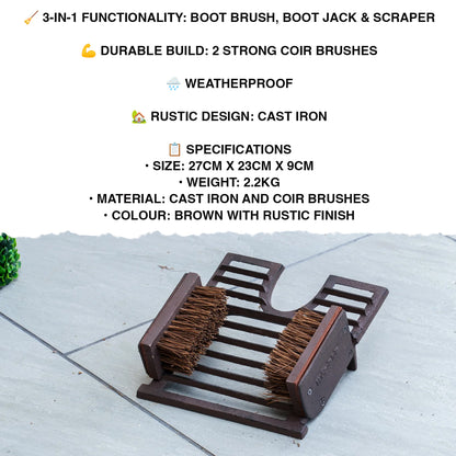 Woodside Cast Iron 3 in 1 Boot Brush, Jack & Scraper Outdoor Shoe Mud Cleaner
