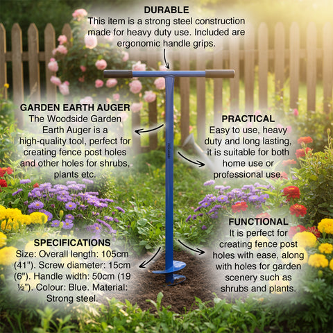 Woodside Manual Garden Earth Auger 150mm Fence Post Hole Digger Hand Drill