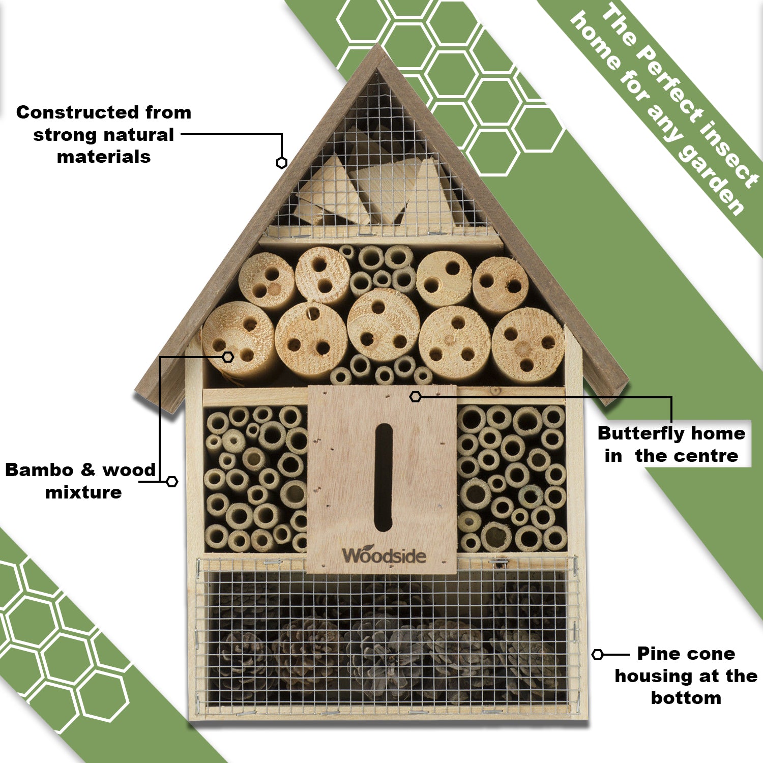 Woodside Wooden Insect Bee House Natural Wood Bug Hotel Shelter Garden Nest Box