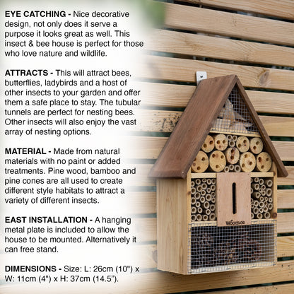 Woodside Wooden Insect Bee House Natural Wood Bug Hotel Shelter Garden Nest Box