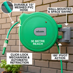 Woodside 30m Auto Rewind Retractable Wall Mounted Garden Hose Reel