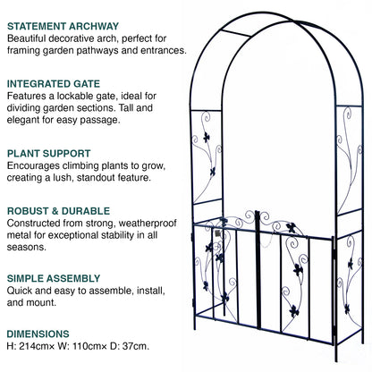 Woodside Lamas Decorative Metal Garden Arch With Gate