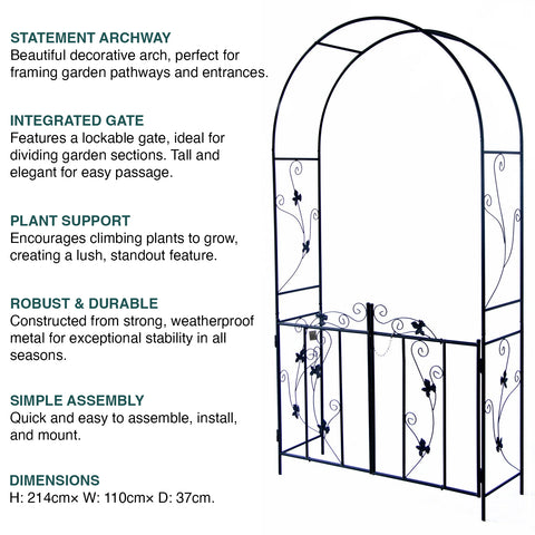 Woodside Lamas Decorative Metal Garden Arch With Gate
