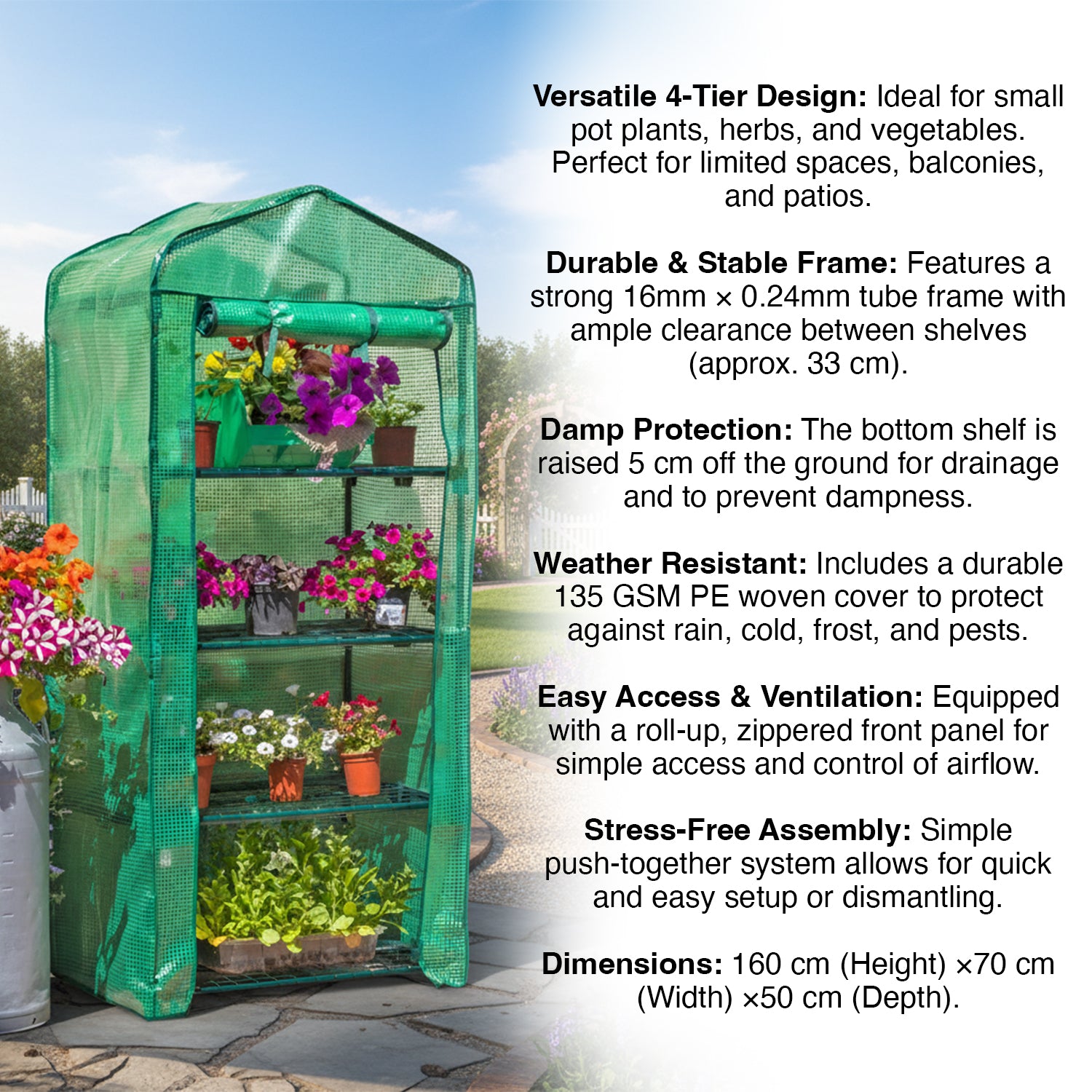 Woodside 4 Tier Garden Greenhouse/Growhouse With Reinforced Cover