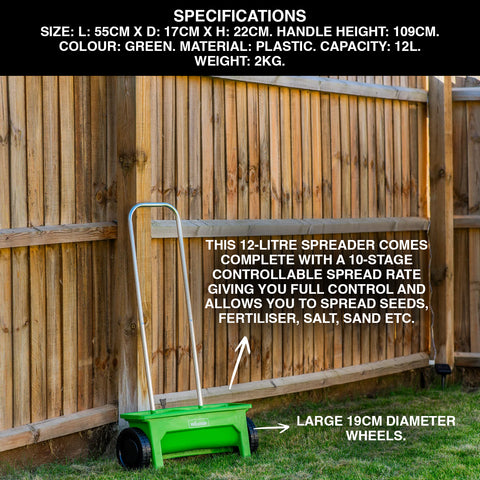 Woodside 12L Garden Lawn Seed/Fertiliser Spreader Grass Weed Feed Salt Gritter