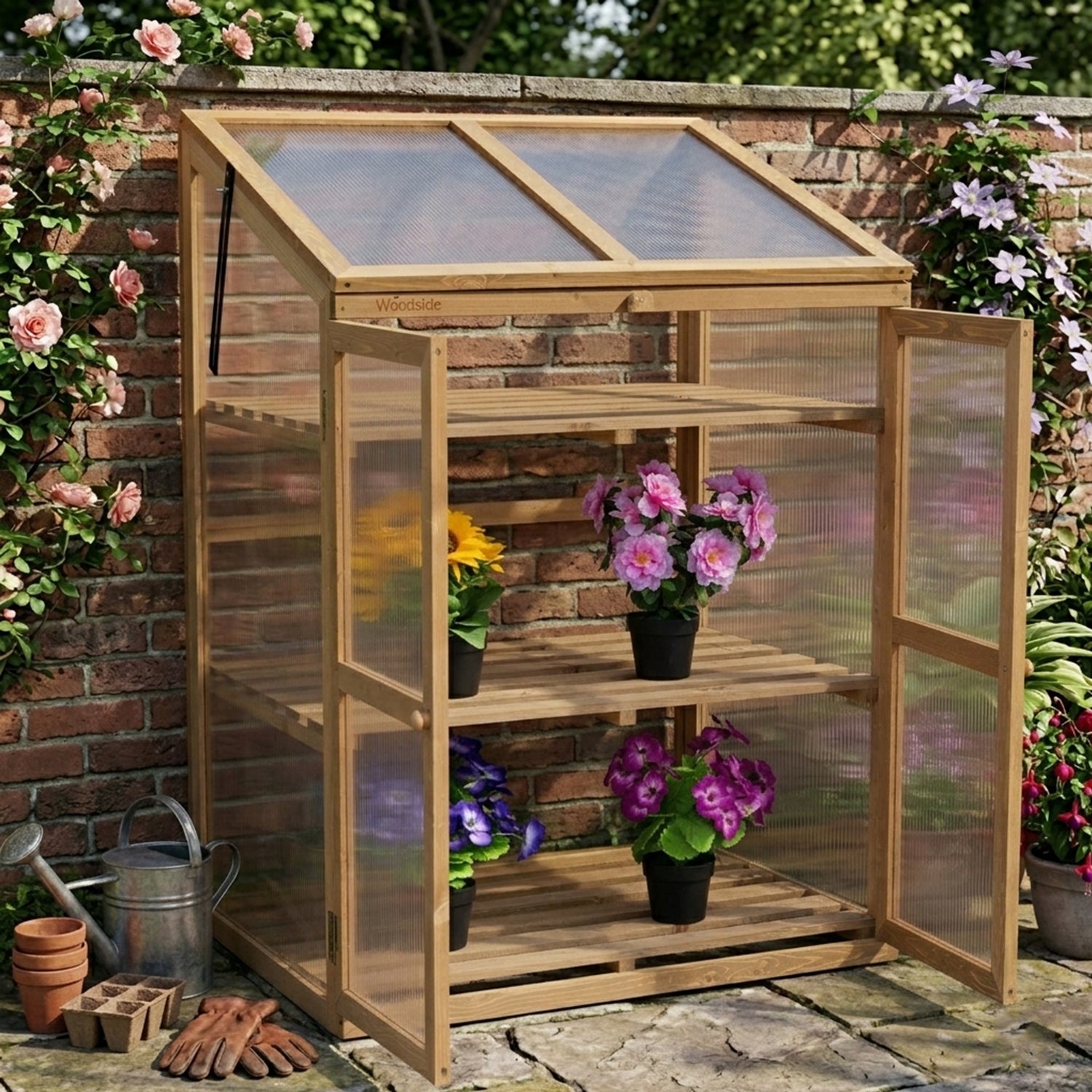 Woodside Outdoor Wooden Plant Flower Vegetable Cold Frame Cupboard Growhouse