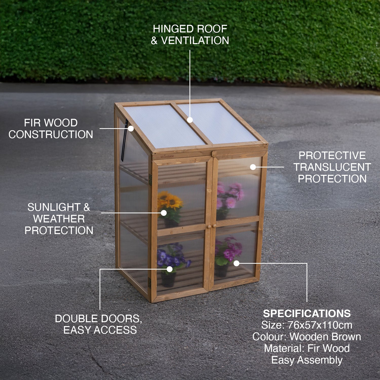 Woodside Outdoor Wooden Plant Flower Vegetable Cold Frame Cupboard Growhouse