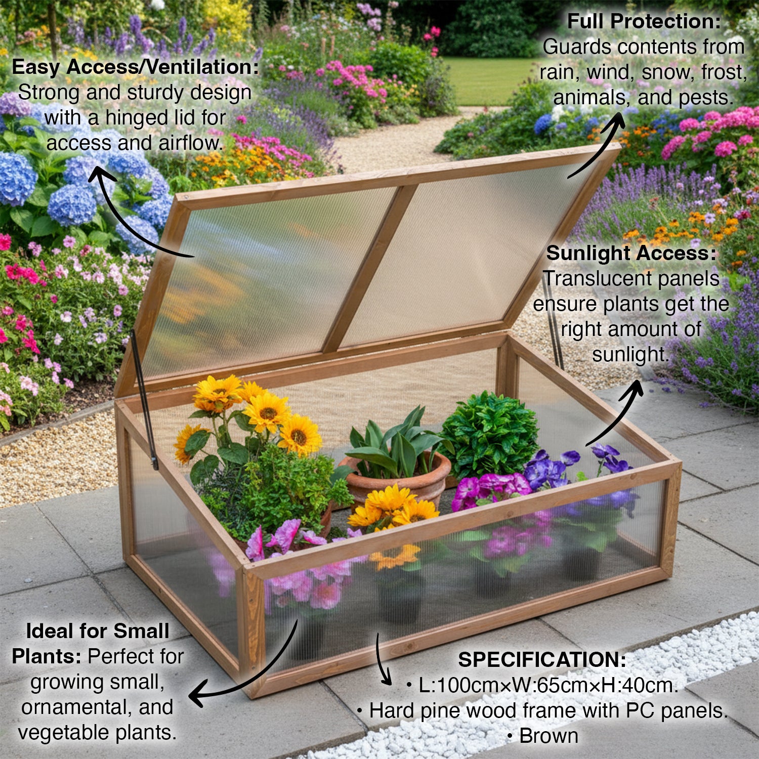 Woodside Outdoor Wooden Plant Flower Vegetable Cold Frame Growhouse