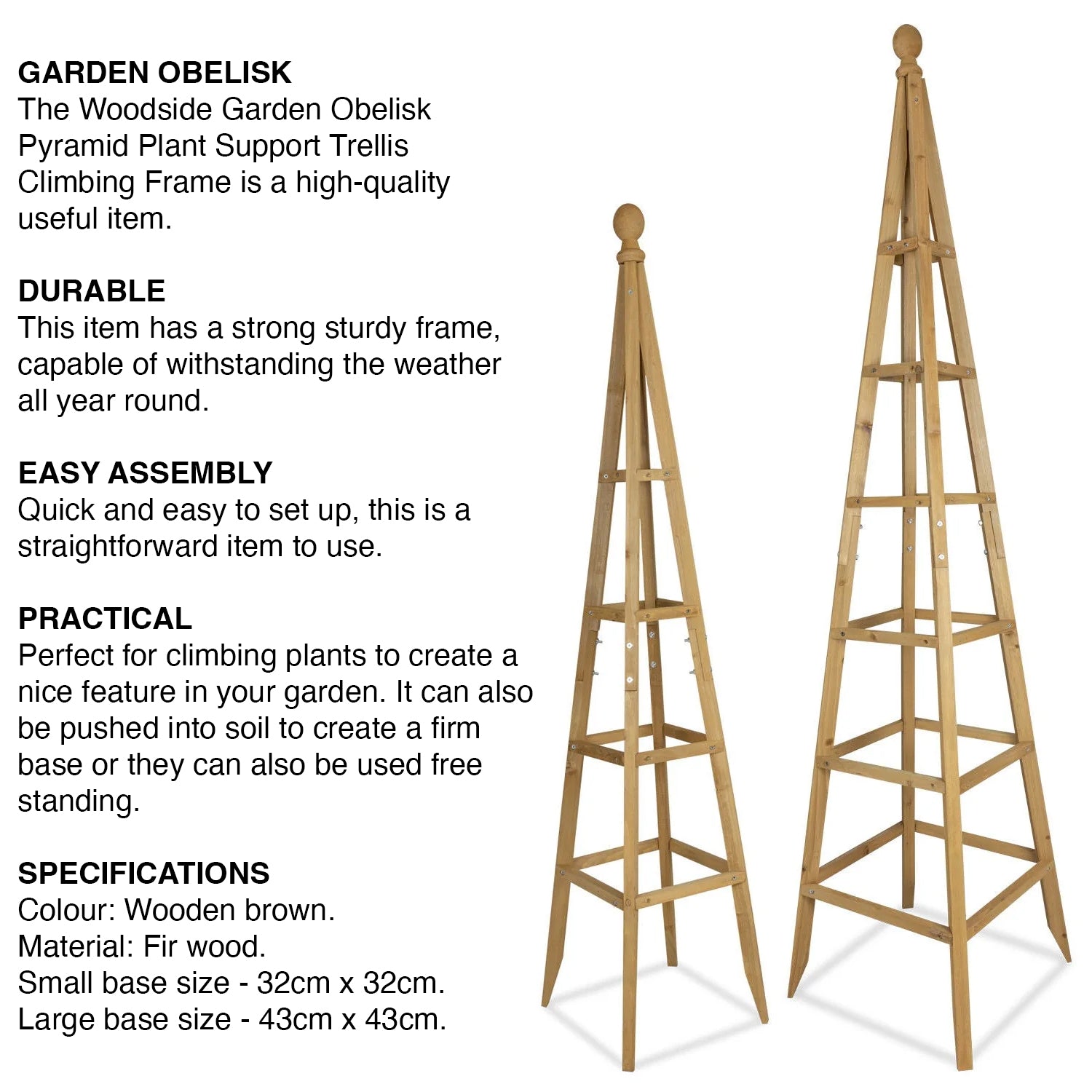 Woodside Wooden Garden Obelisk Pyramid Plant Support Trellis Climbing Frame