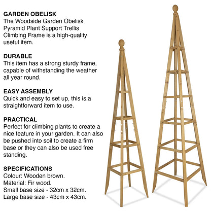 Woodside Wooden Garden Obelisk Pyramid Plant Support Trellis Climbing Frame