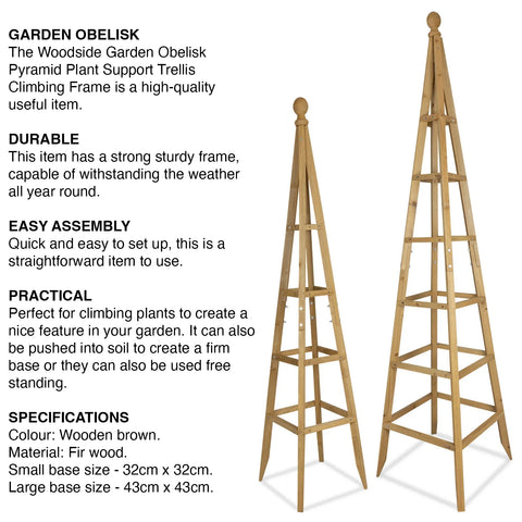 Woodside Wooden Garden Obelisk Pyramid Plant Support Trellis Climbing Frame