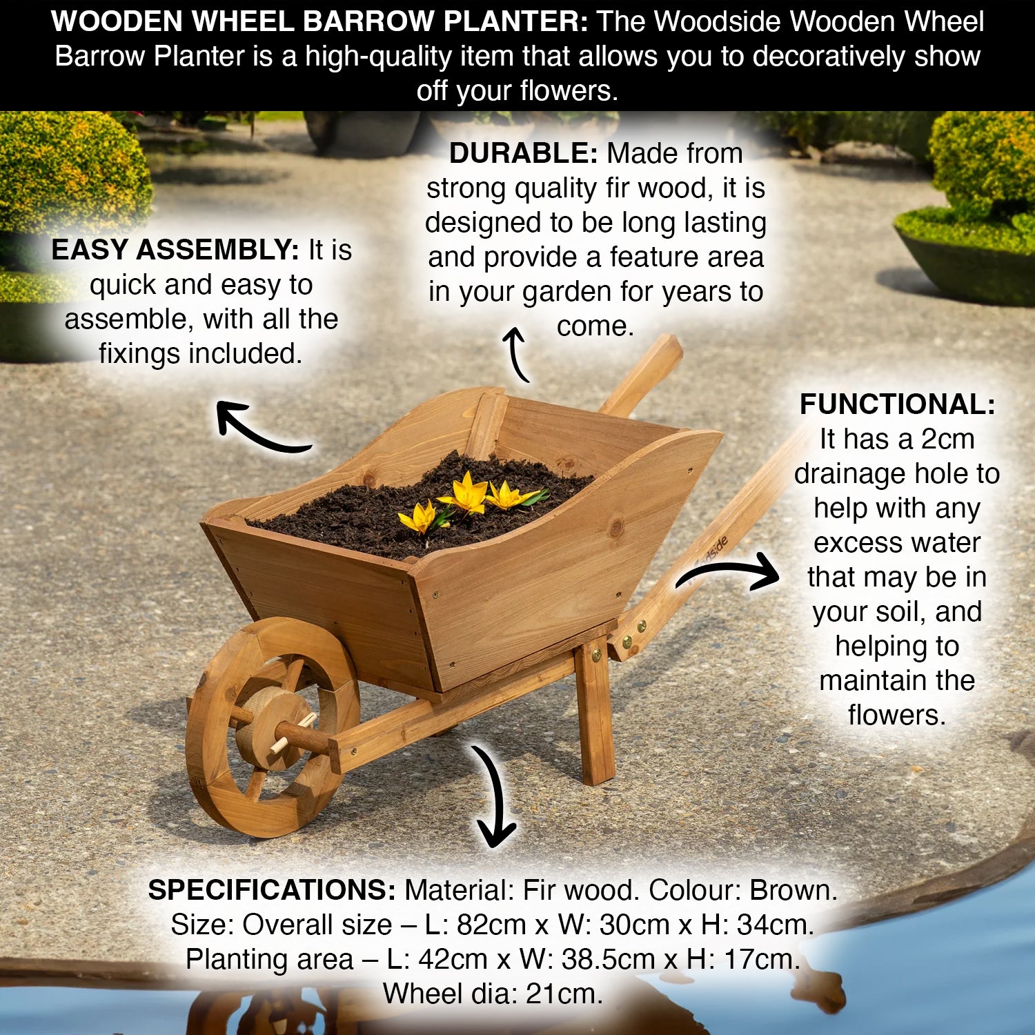 Woodside Wooden Ornamental Garden Plant/Flower Wheel Barrow Planter
