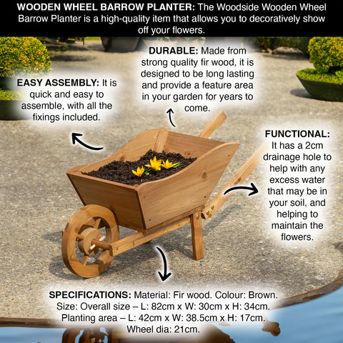 Woodside Wooden Ornamental Garden Plant/Flower Wheel Barrow Planter